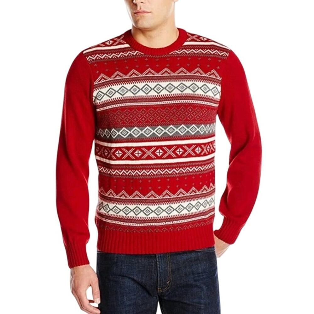 Dockers red fair Isle pattern winter cozy crew neck knit‎ sweater men's size XL